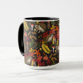 Hedgehogs and autumn forest flora on black マグカップ (正面左)