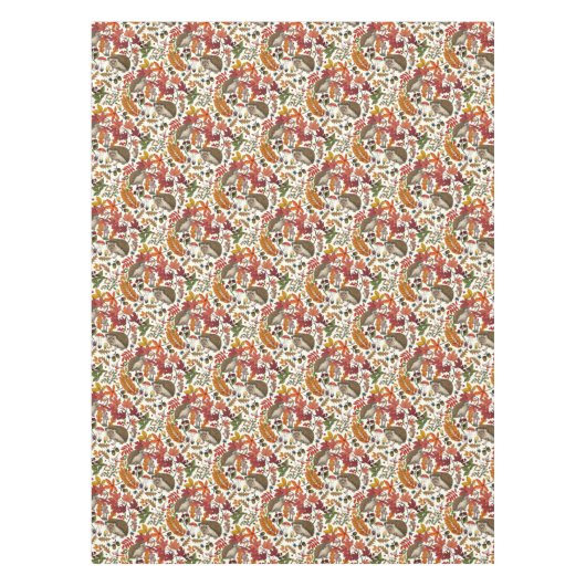 Hedgehogs and autumn forest flora on ivory テーブルクロス (正面)