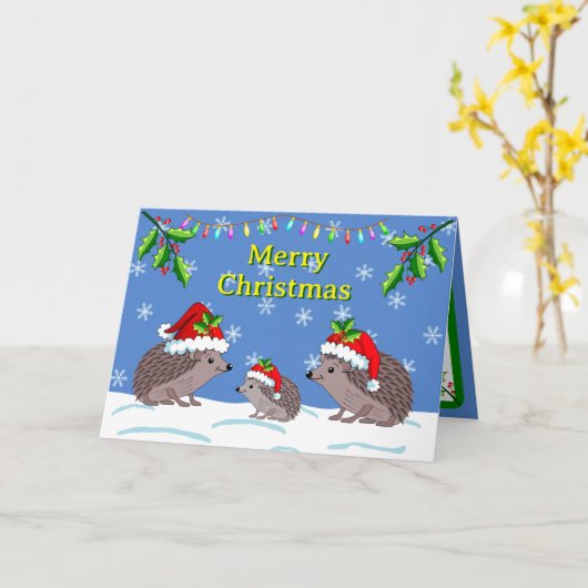 Hedgehogs and child Christmas  Card カード (黄色い花)