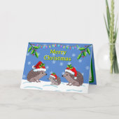 Hedgehogs and child Christmas  Card カード (正面)