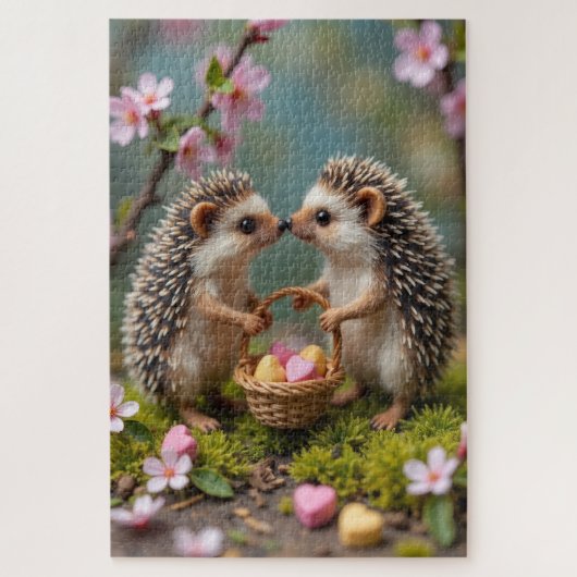 Hedgehogs Carefully Sharing Valentine Hearts ジグソーパズル (縦)