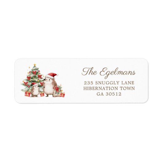Hedgehogs Santa Hat Christmas Return Address Label ラベル (正面)