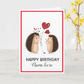 Hedgehogs withハートバルーン誕生日カード カード (黄色い花)