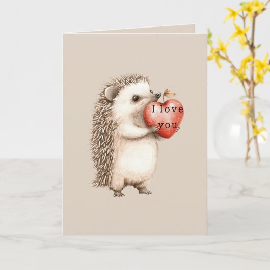 Hedgehogs with Heart Love カード (黄色い花)