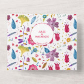 Hedgerow野生の花水色絵画の オールインワン招待状 (裏面)