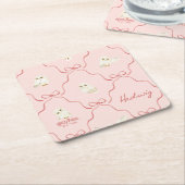 Hedwig Pink Ribbon Pattern スクエアペーパーコースター (アングル)