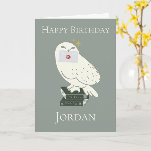 Hedwig With Letter Whimsical Drawing カード (黄色い花)