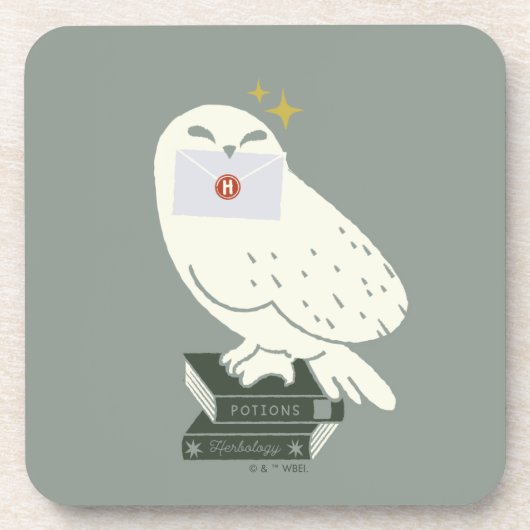 Hedwig With Letter Whimsical Drawing コースター (正面)