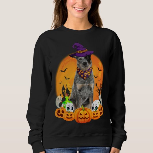 Heeler Witch Pumpkin Halloween Dog スウェットシャツ (正面)