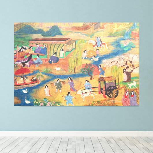 Heian Courtyard Scene: Tales from a Gilded Scroll  キャンバスプリント (インサイチュ (ウッドフロア))