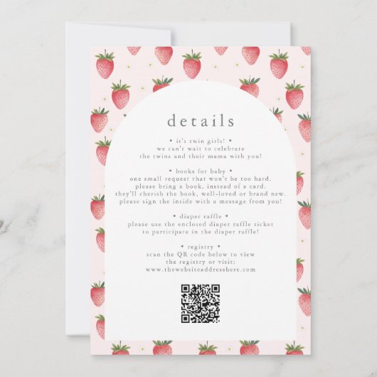 HEIDIストロベリーベリースイートツインガールベビーシャワー 招待状 (裏面)