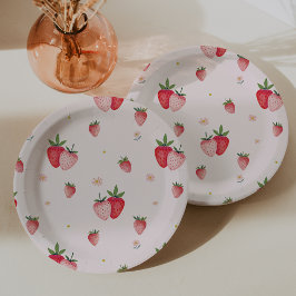 HEIDIピンクいちご柄ガールベビーシャワー ペーパープレート