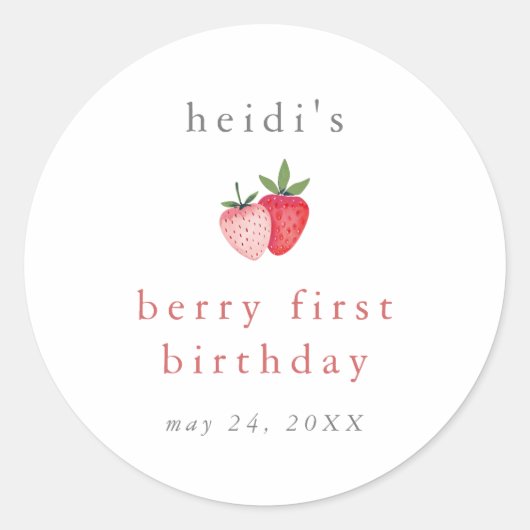 HEIDIピンクストロベリーガールベリーファースト誕生日 ラウンドシール (正面)