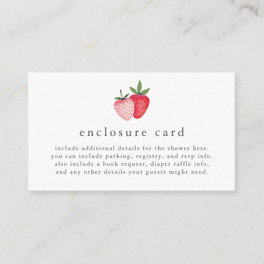 HEIDIピンクベリースイートストロベリーガールベビーシャワー エンクロージャーカード (正面)