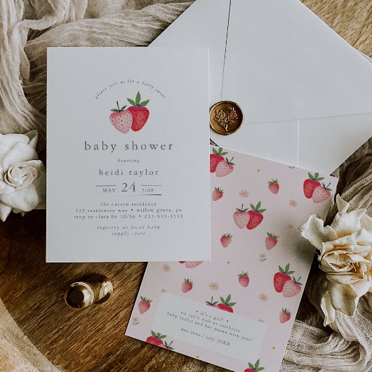 HEIDIピンクベリースイートストロベリーガールベビーシャワー 招待状