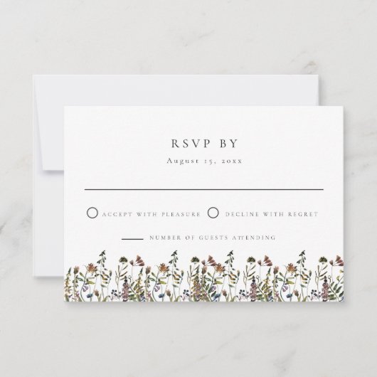 HEIDIミュート水色ワイルドフラワーウェディングRSVP 招待状 (正面)