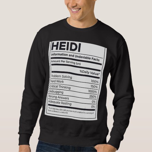 Heidi栄養情報問題解決懸命W スウェットシャツ (正面)