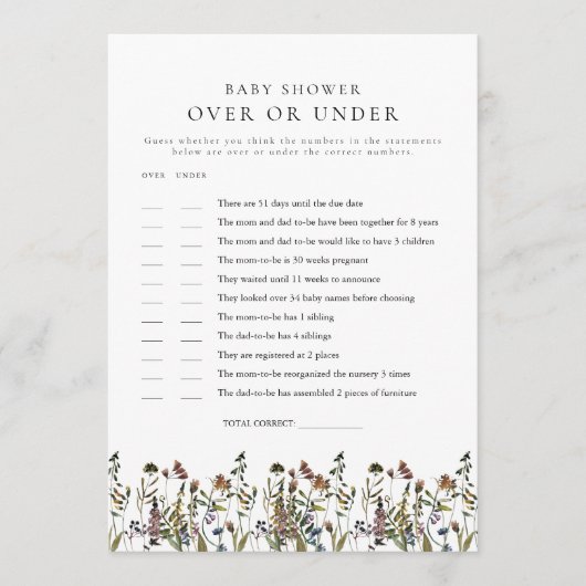 HEIDI Bohoワイルドフラワーの上または下のベビーカード 招待状 (正面)