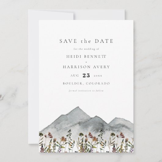 HEIDI Boho Mountain Wildflower Photo Save the Date 招待状 (正面)