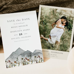 HEIDI Boho Mountain Wildflower Photo Save the Date 招待状