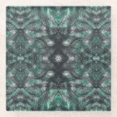 Heights Abstract Dark Green Black Watercolor Art ガラスコースター (正面)