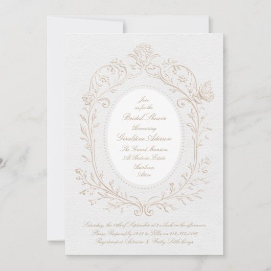 Heirloom Rococo Botanical Frame Bridal Shower 招待状 (正面)