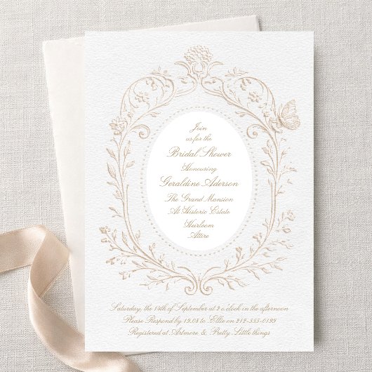Heirloom Rococo Botanical Frame Bridal Shower 招待状
