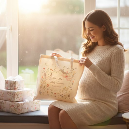 Heirloom Rose Bow and Stork Baby Shower  トートバッグ