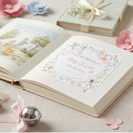 Heirloom Rose Bow and Stork Baby Shower Book Plate スクエアシール
