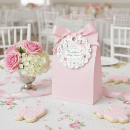 Heirloom Rose Bow and Stork Baby Shower Thank You フェイバータグ