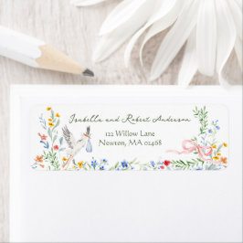 Heirloom Rose Ribbon and Stork Baby Shower ラベル