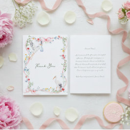 Heirloom Rose Ribbon and Stork Hostess サンキューカード