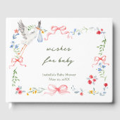 Heirloom Rose Ribbon Stork Baby Shower Guestbook ゲストブック (正面)