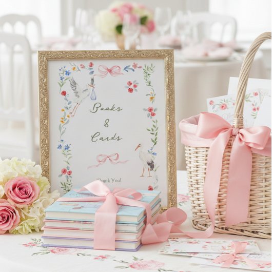 Heirloom Rose & Ribbon Stork Books and Cards ポスター