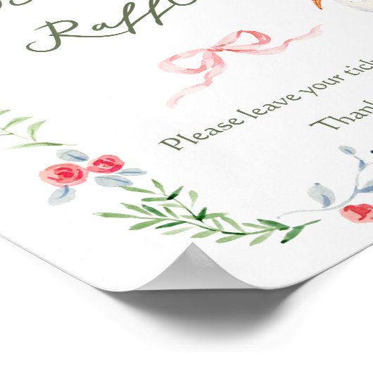Heirloom Rose & Ribbon Stork Diaper Raffle ポスター (角)