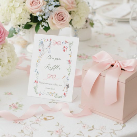 Heirloom Rose & Ribbon Stork Diaper Raffle 台座サイン