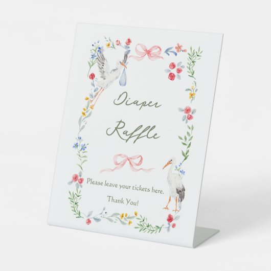 Heirloom Rose & Ribbon Stork Diaper Raffle 台座サイン (正面)
