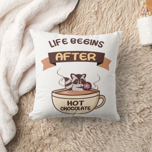 Heiße Schokolade - Süßer Waschbär mit Donut クッション (ブランケット)