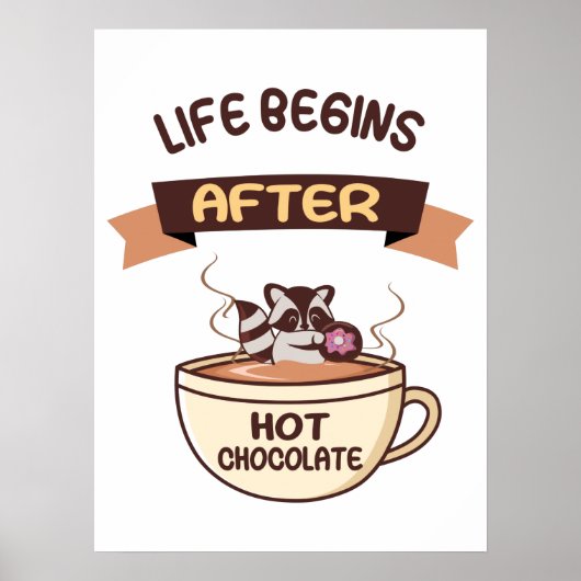 Heiße Schokolade - Süßer Waschbär mit Donut ポスター (正面)