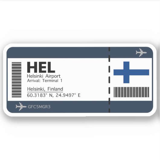 HEL Helsinki，フィンランド空港搭乗券 シール (正面)