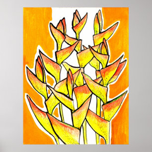 Heliconia Rostrata、ロブスター爪、熱帯花 ポスター