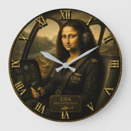 Helicopter Pilot Funny Mona Lisa Aviation Gift ラージ壁時計