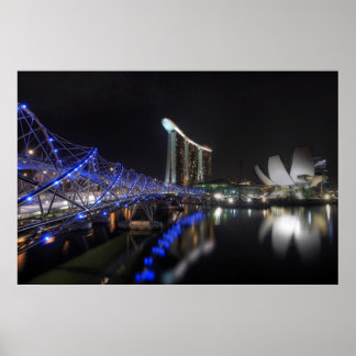 Helix Bridge Singapore River at Night Poster ポスター