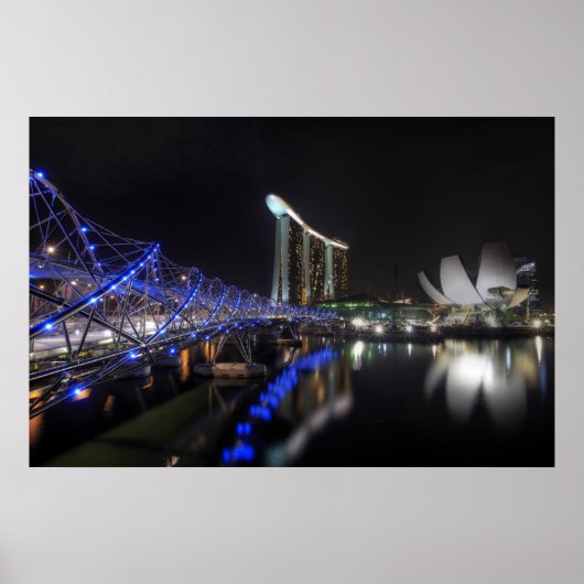 Helix Bridge Singapore River at Night Poster ポスター (正面)