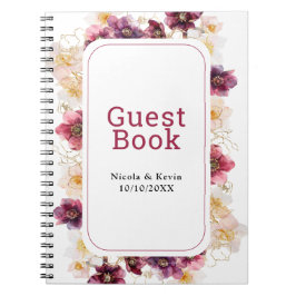 Hellebore Floral Burgundy Wedding Guest Book ノートブック