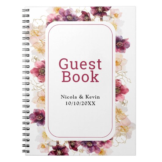 Hellebore Floral Burgundy Wedding Guest Book ノートブック (正面)