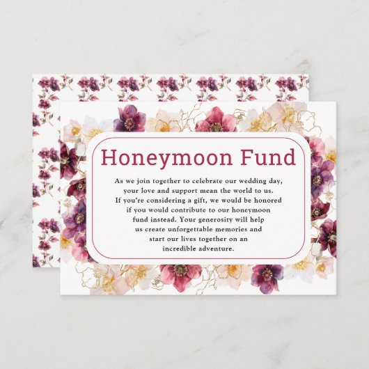 Hellebore Floral Burgundy Wedding Honeymoon Fund エンクロージャーカード (正面/裏面)