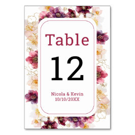 Hellebore Floral Burgundy Wedding Table Number テーブルナンバー