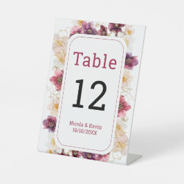Hellebore Floral Burgundy Wedding Table Number 台座サイン