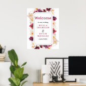 Hellebore Floral Burgundy Wedding Welcome Sign ポスター (ホームオフィス)